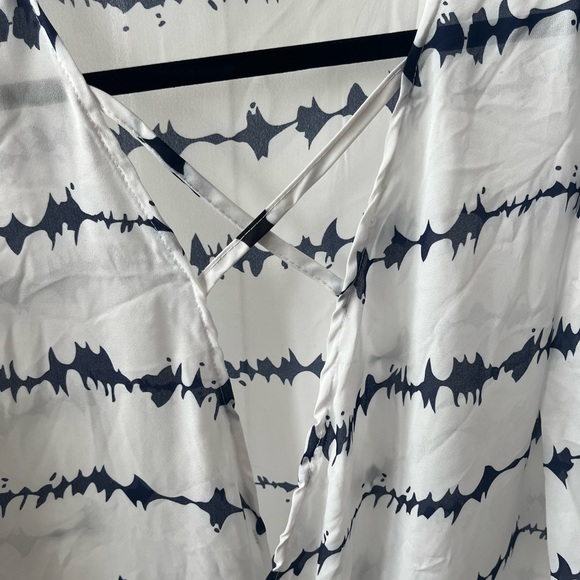 Sheer White and Navy Flowy Shirt Blouse - Picture 2 of 4